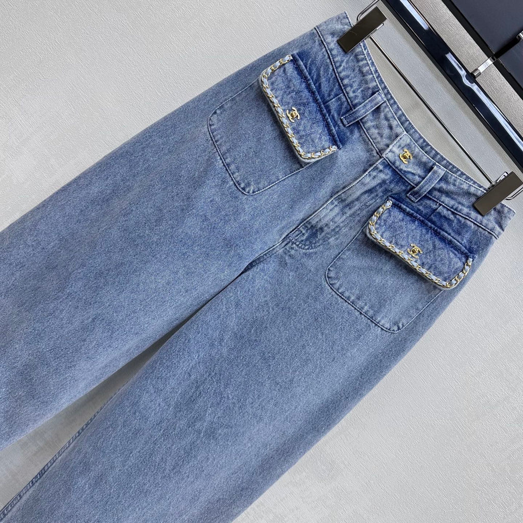 Fringed Raw-Hem Denim Trousers