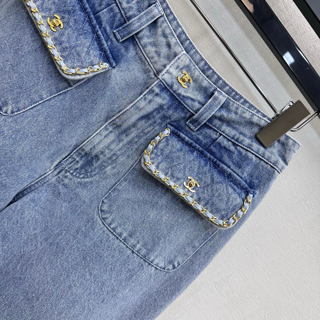 Fringed Raw-Hem Denim Trousers