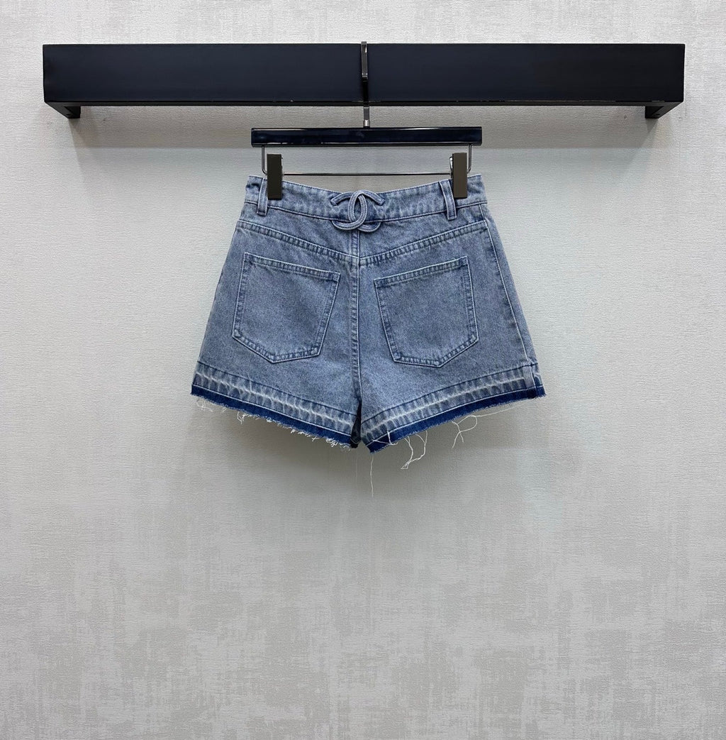 Fringed-Hem Denim Shorts
