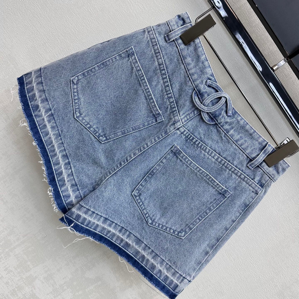 Fringed-Hem Denim Shorts