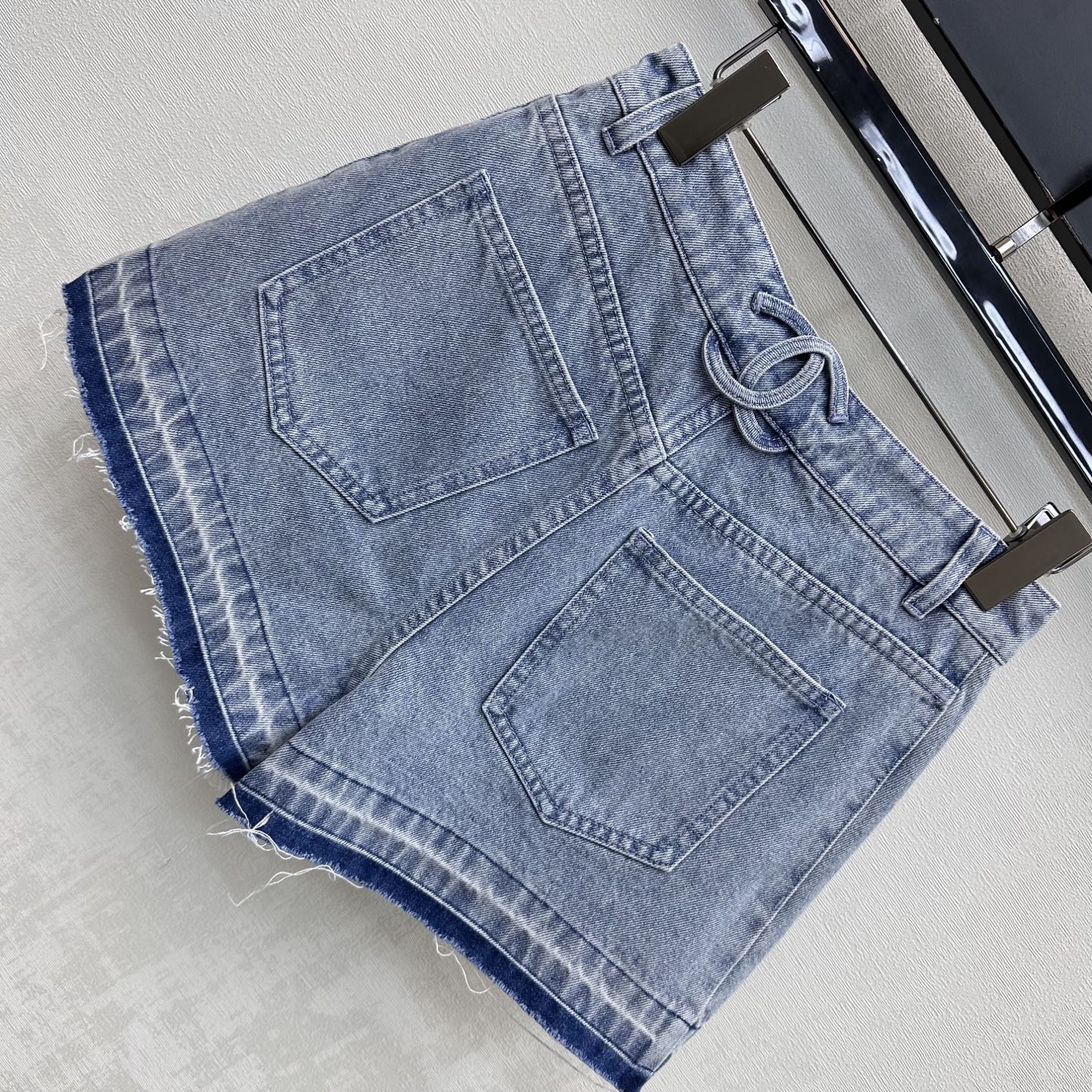 Fringed-Hem Denim Shorts