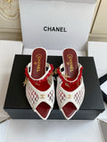 Pointed-toe peep-toe chunky-heeled sandals3.5cm
