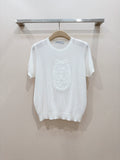 Hollow-out lace knit short-sleeved top