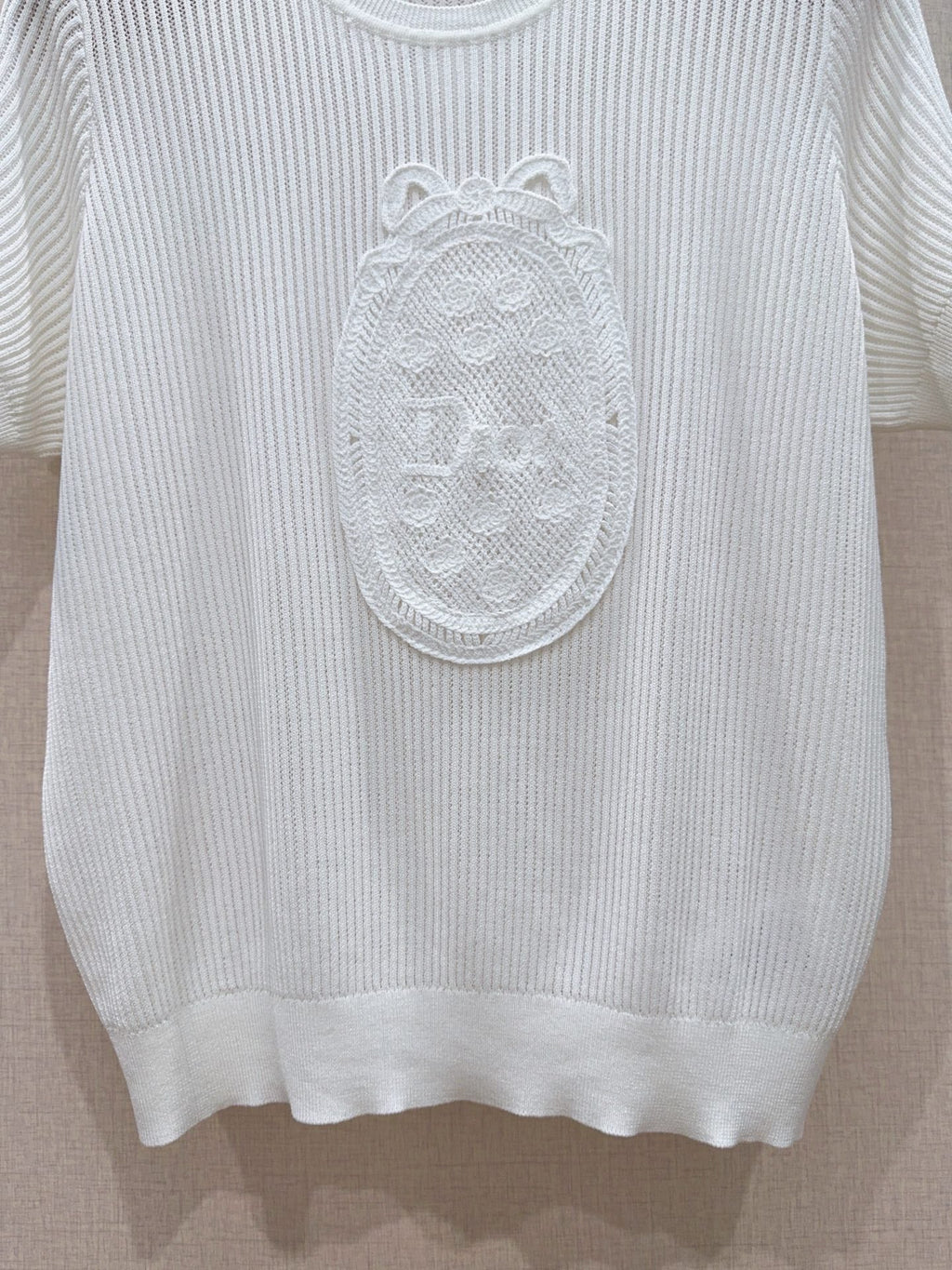 Hollow-out lace knit short-sleeved top
