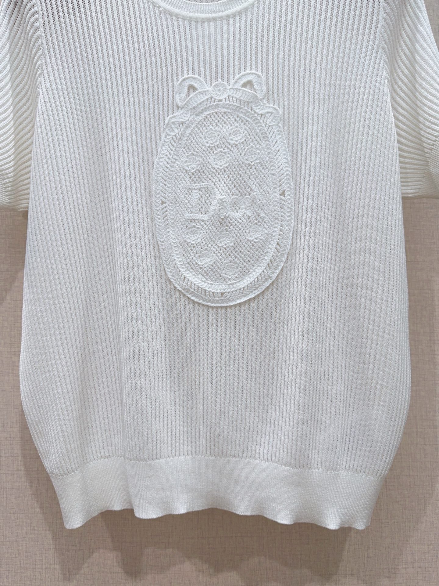 Hollow-out lace knit short-sleeved top