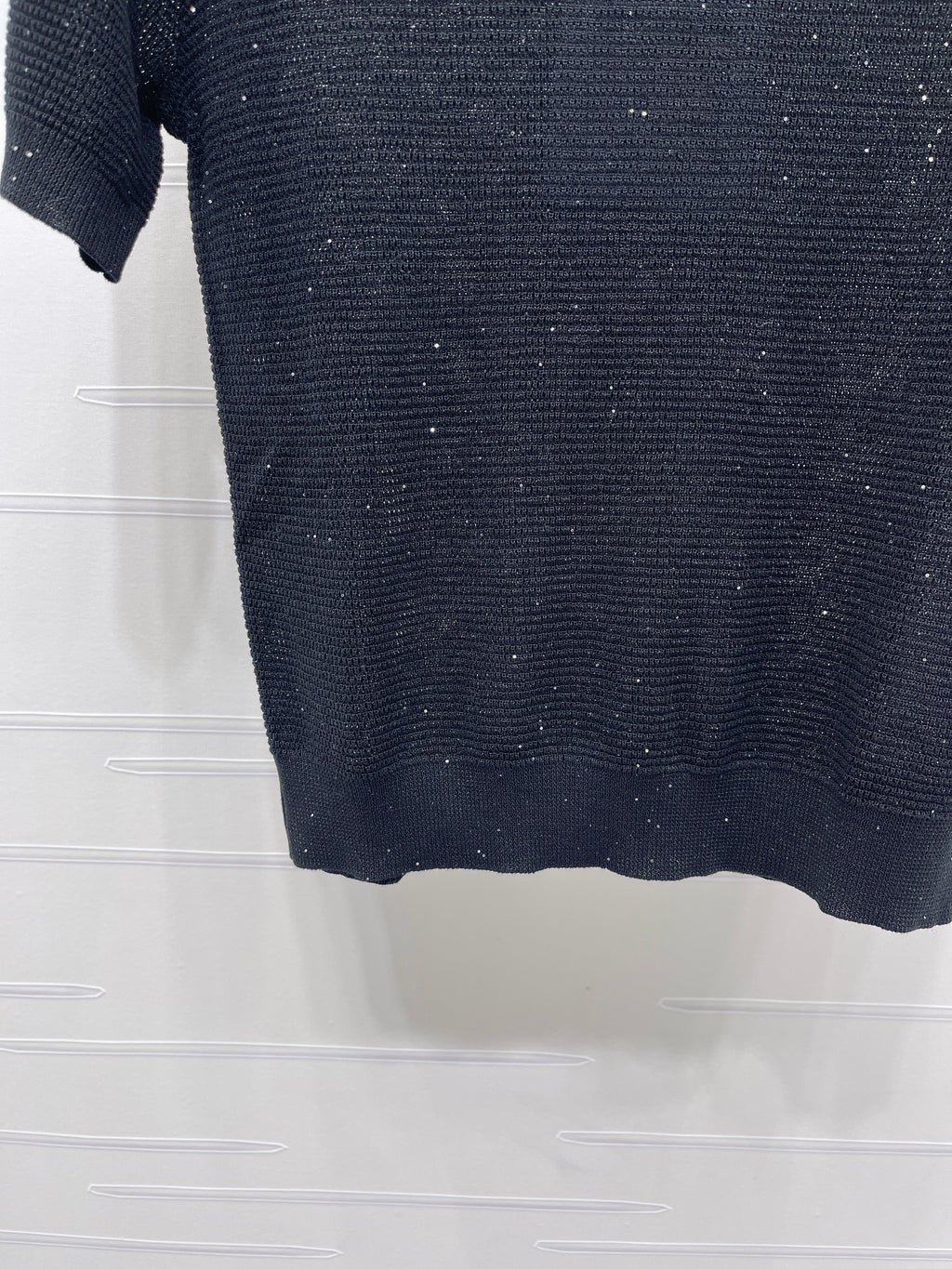 Sequined Crew Neck Knit Short-Sleeve T-Shirt