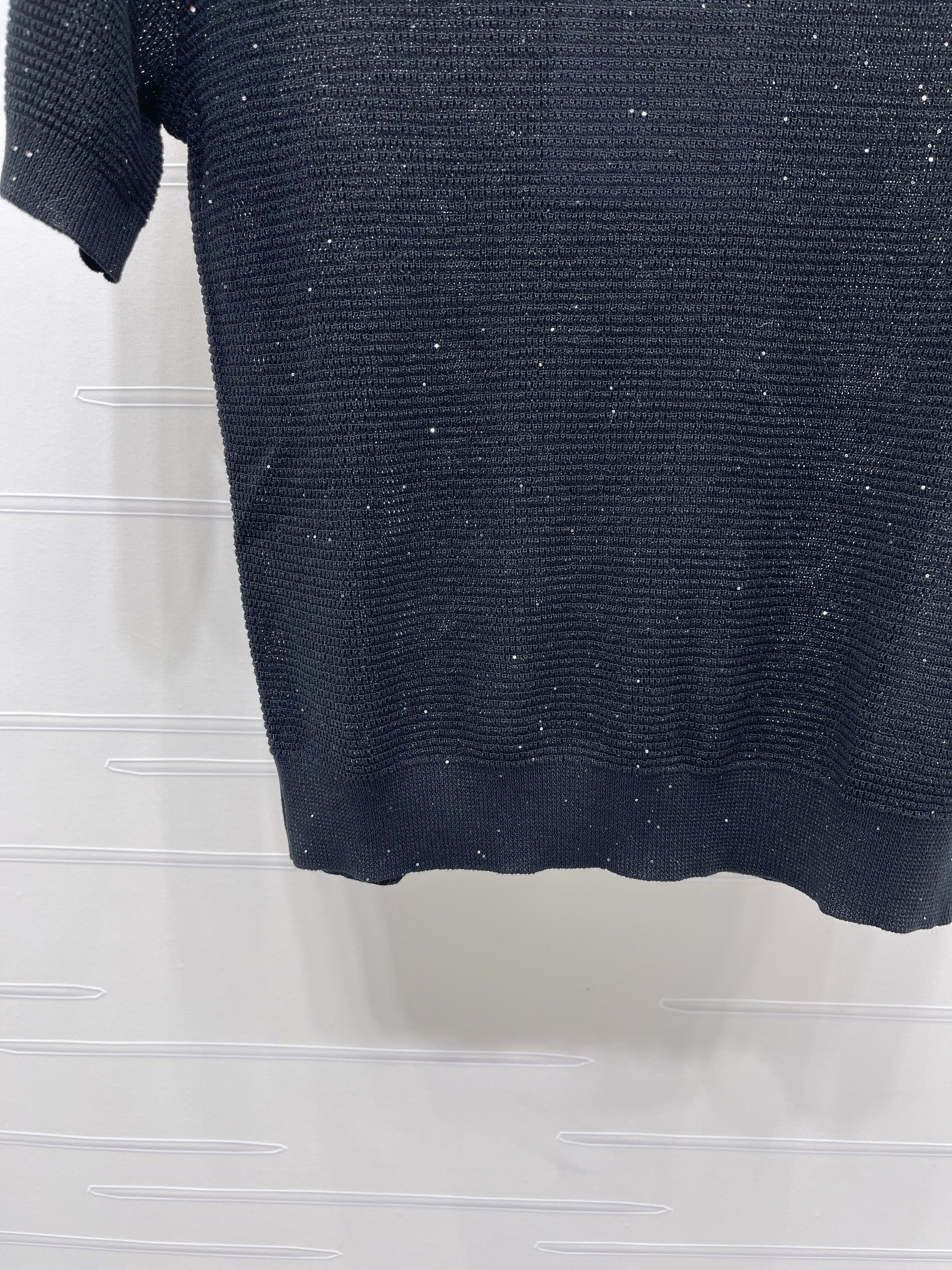Sequined Crew Neck Knit Short-Sleeve T-Shirt