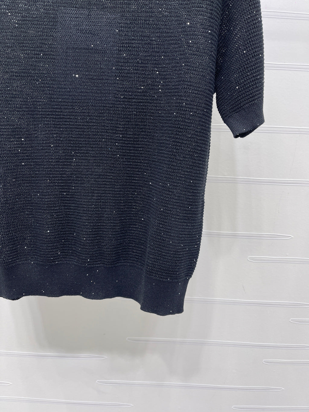 Sequined Crew Neck Knit Short-Sleeve T-Shirt