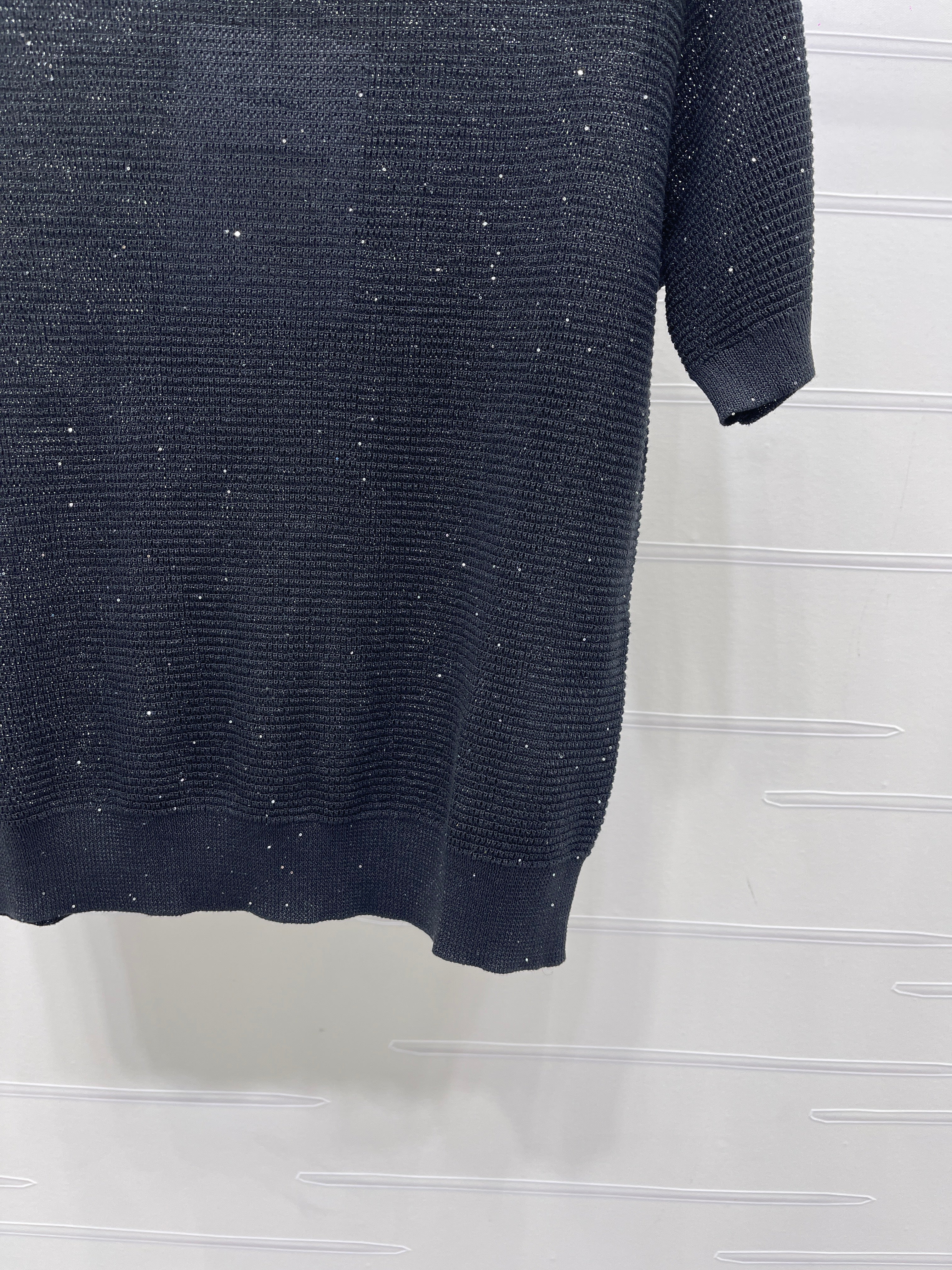 Sequined Crew Neck Knit Short-Sleeve T-Shirt