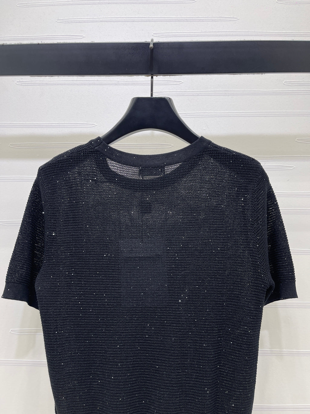 Sequined Crew Neck Knit Short-Sleeve T-Shirt