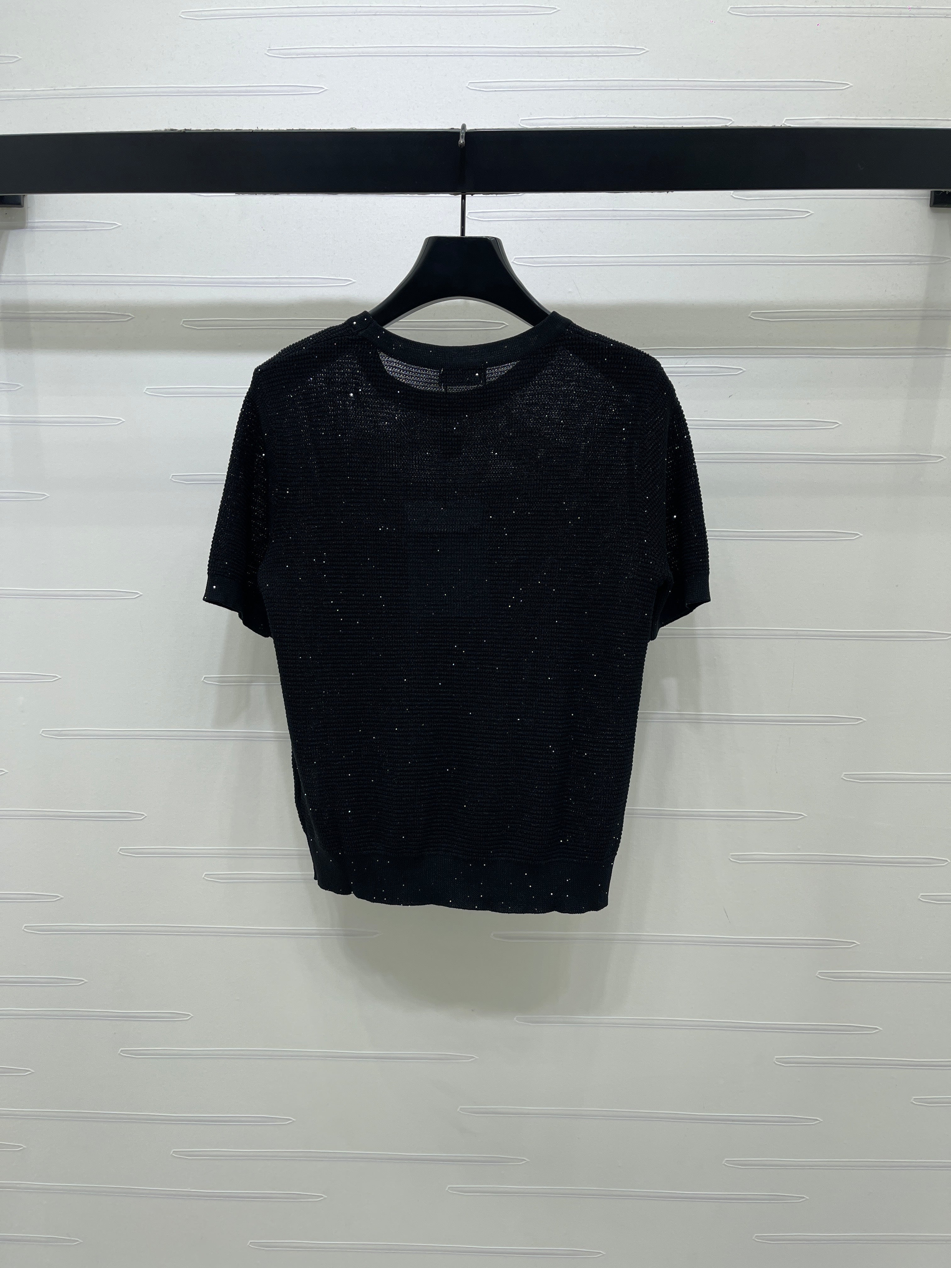 Sequined Crew Neck Knit Short-Sleeve T-Shirt