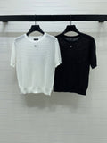 Sequined Crew Neck Knit Short-Sleeve T-Shirt