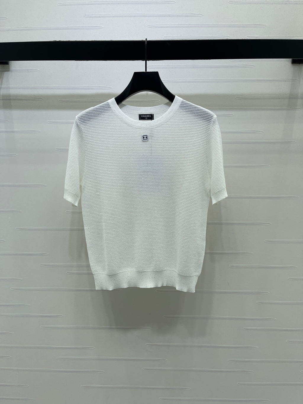 Sequined Crew Neck Knit Short-Sleeve T-Shirt