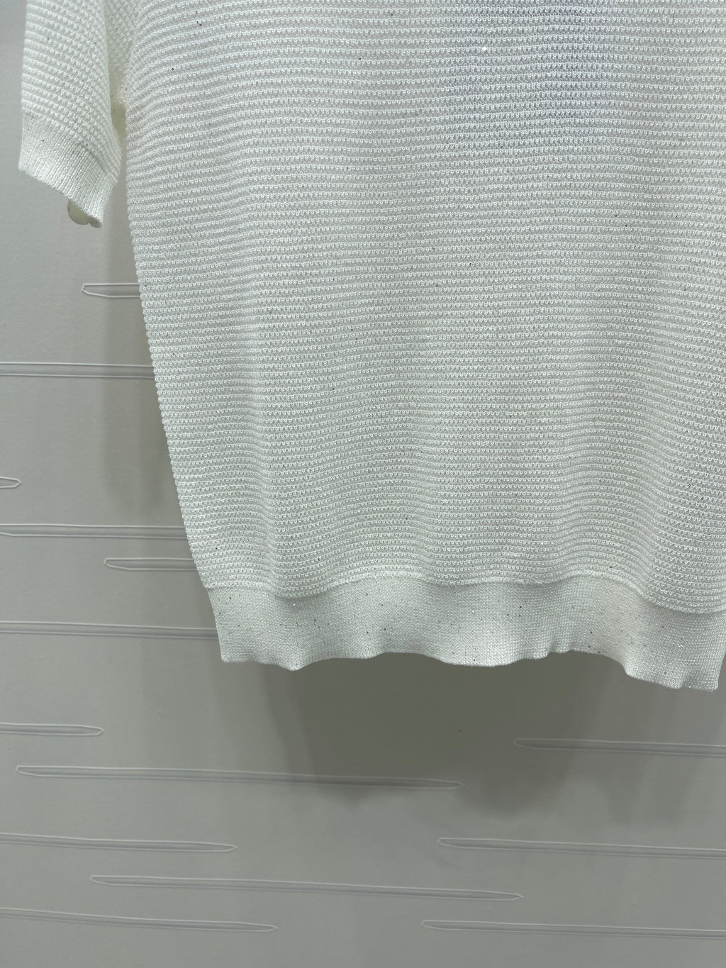 Sequined Crew Neck Knit Short-Sleeve T-Shirt