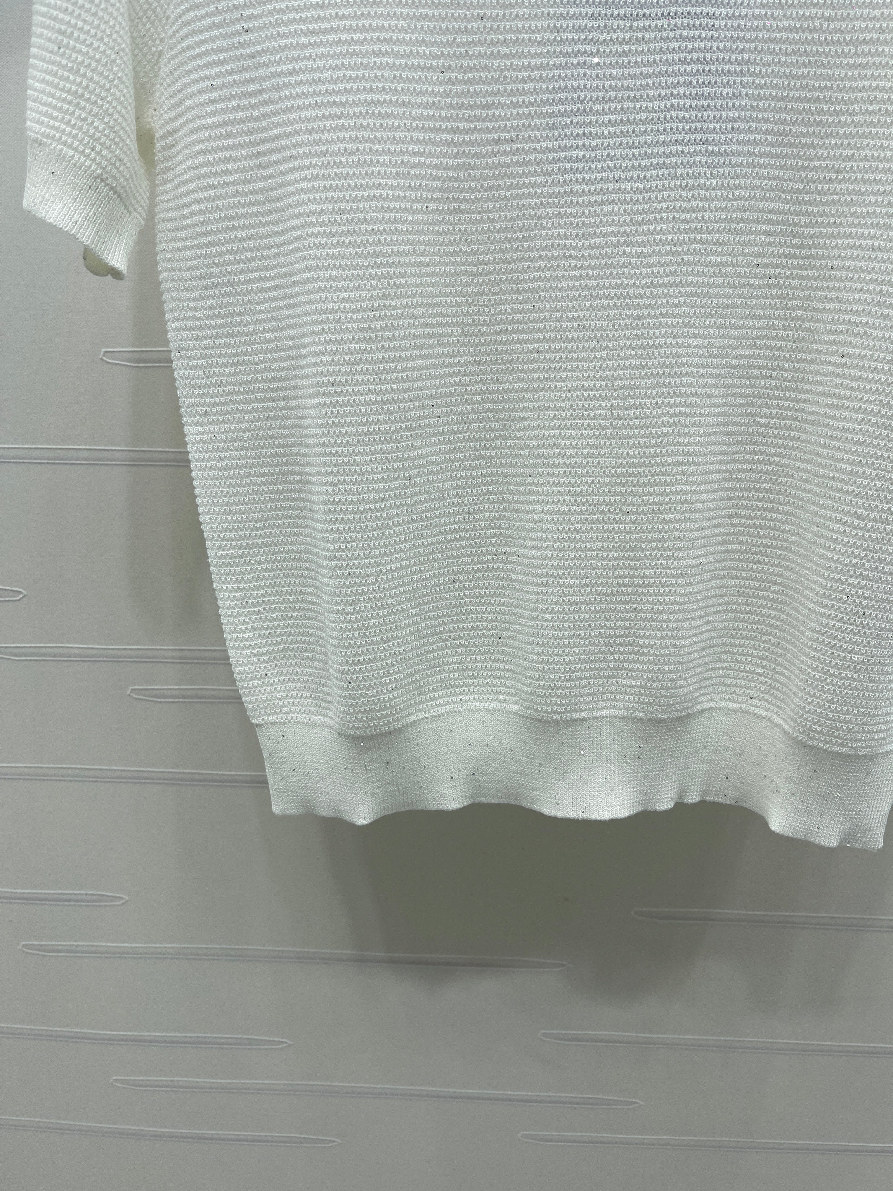 Sequined Crew Neck Knit Short-Sleeve T-Shirt