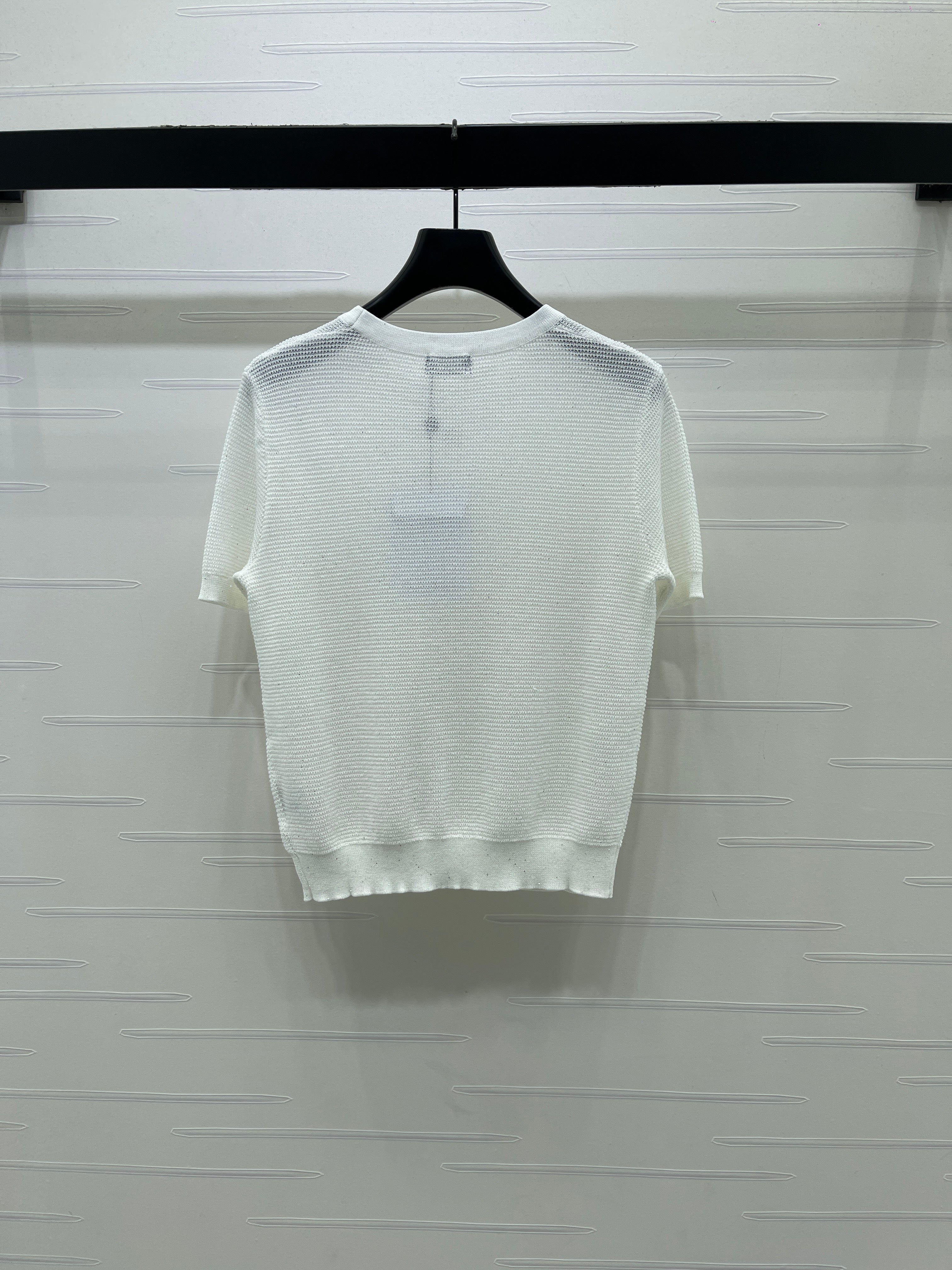 Sequined Crew Neck Knit Short-Sleeve T-Shirt