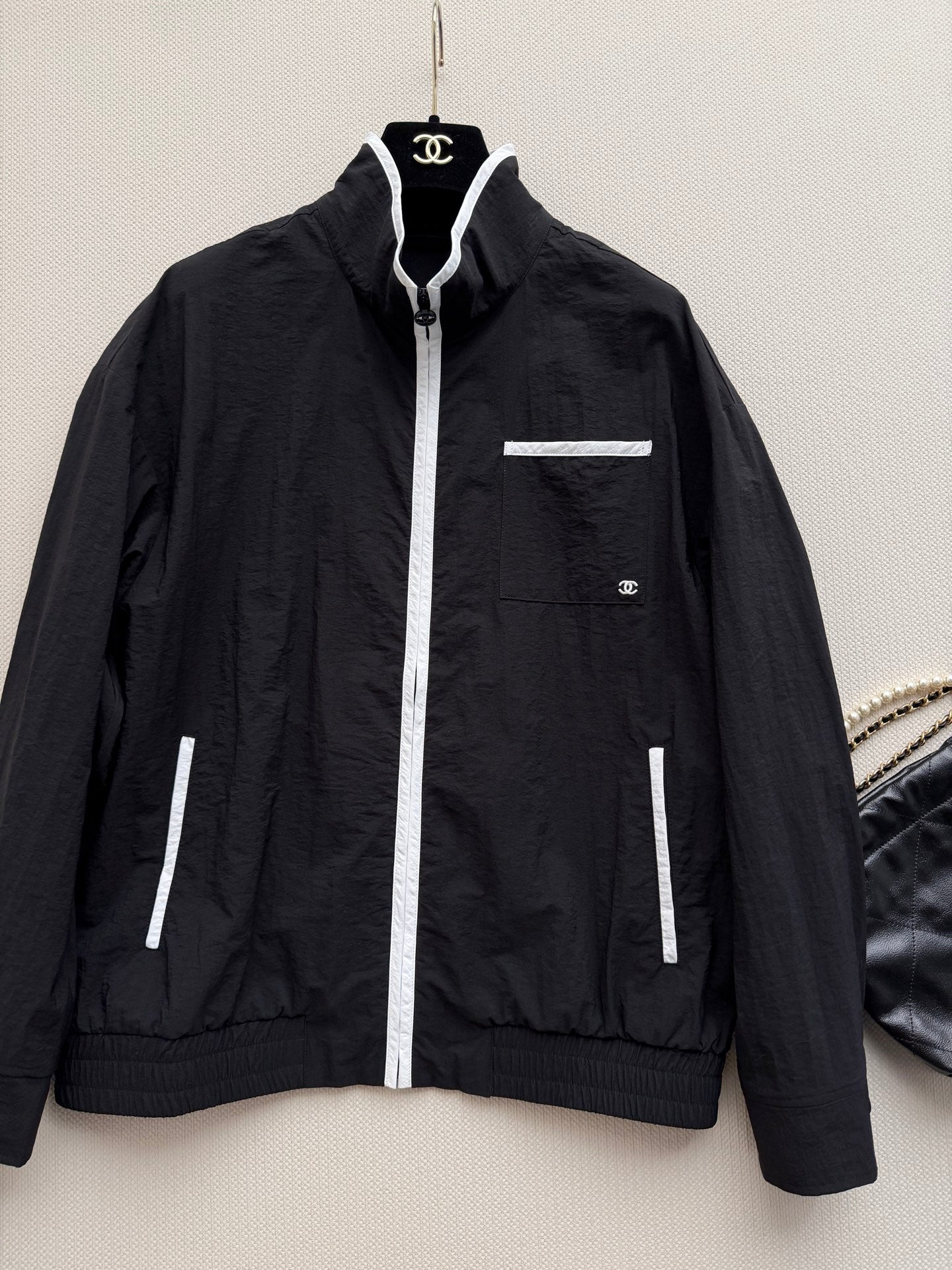 Black and white color-blocked jacket