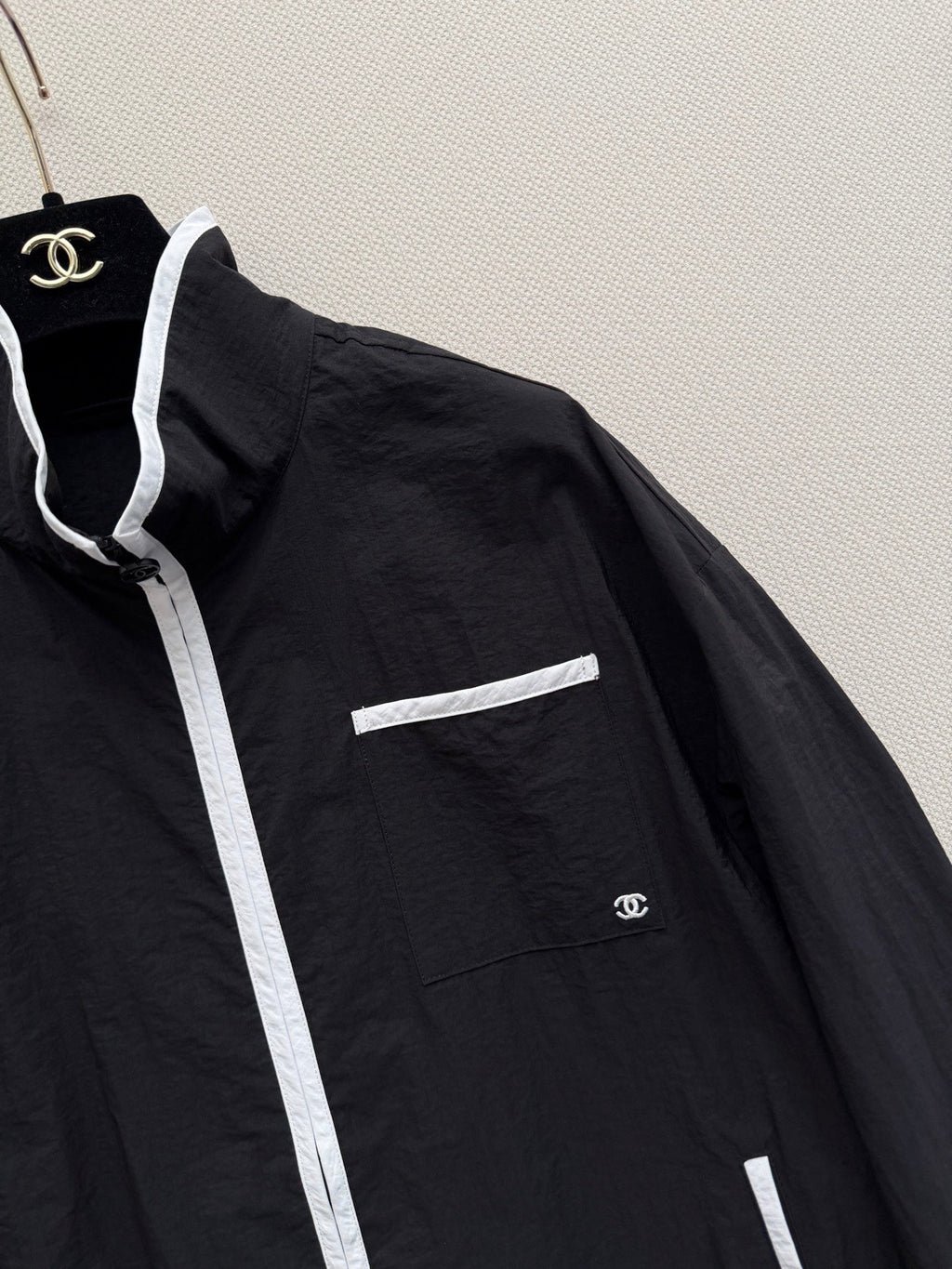 Black and white color-blocked jacket