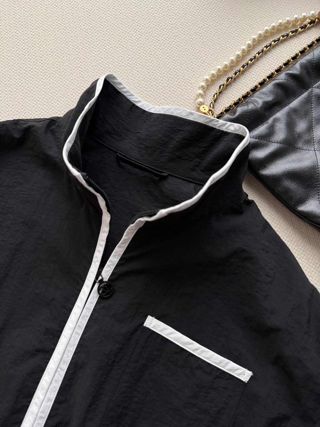 Black and white color-blocked jacket