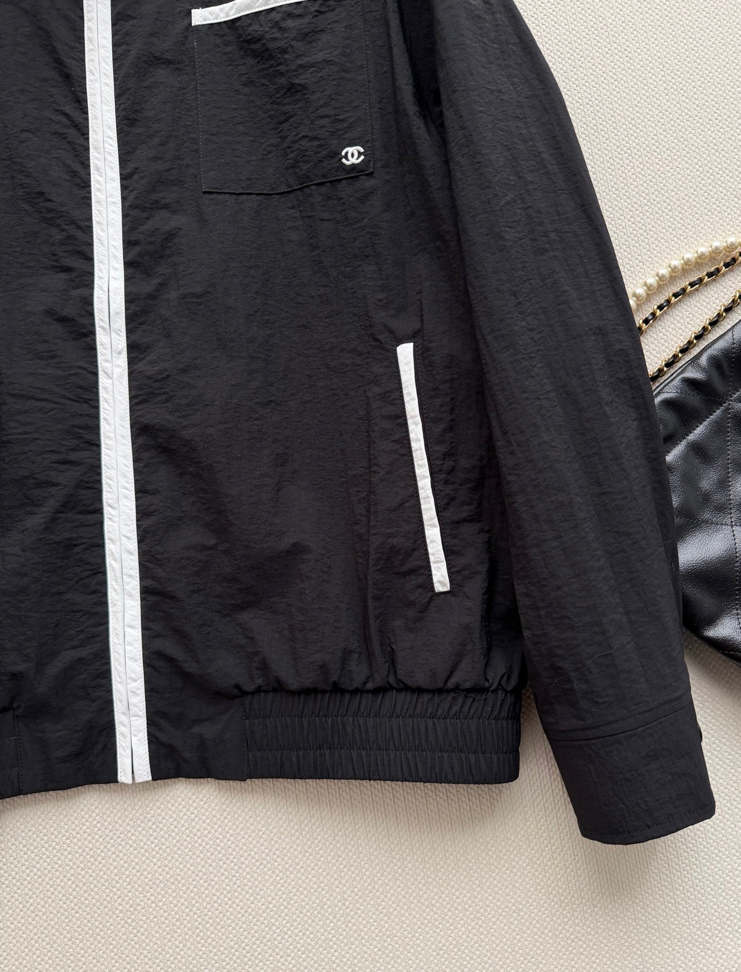 Black and white color-blocked jacket
