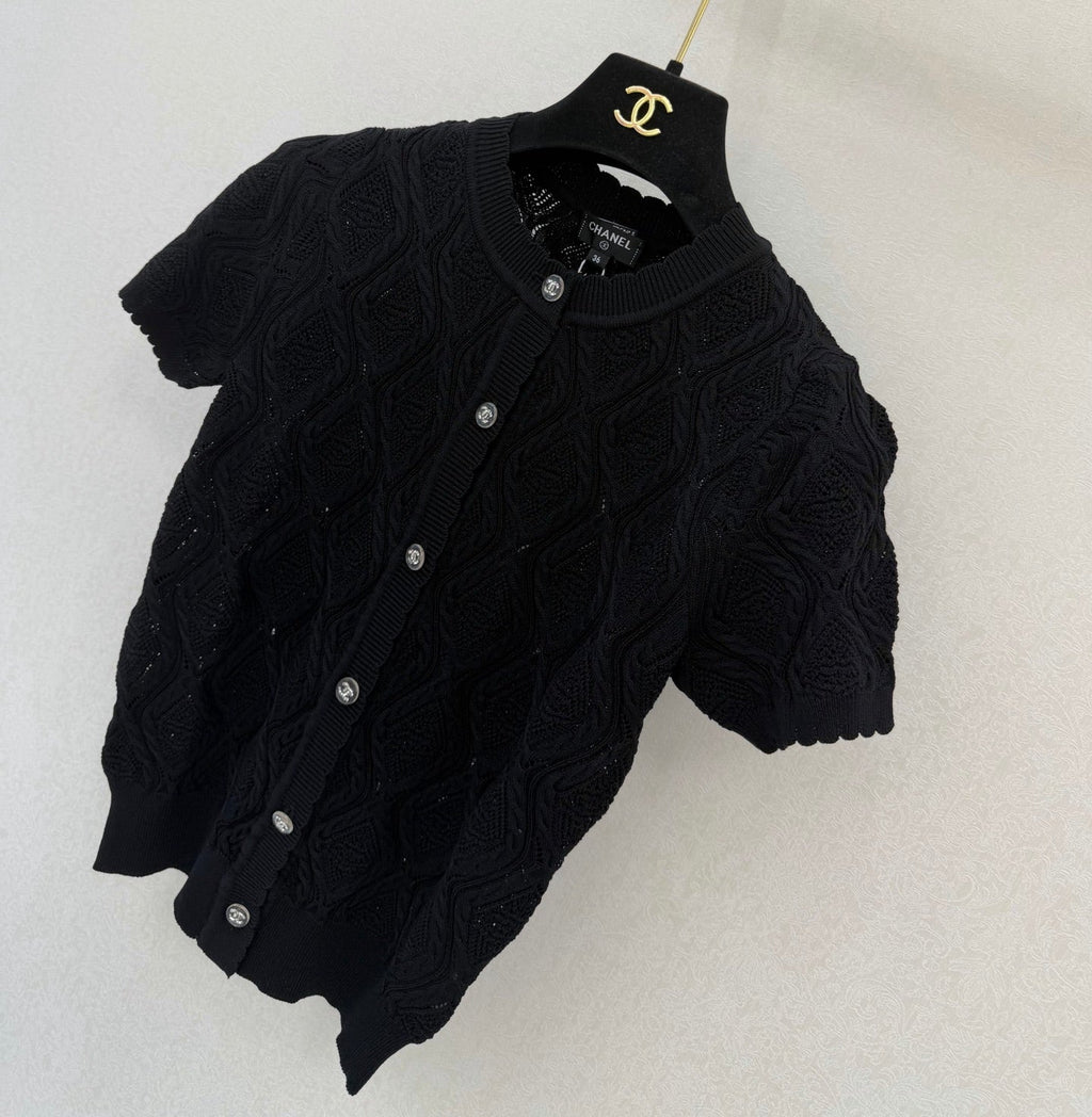 Diamond pattern round neck short sleeve
