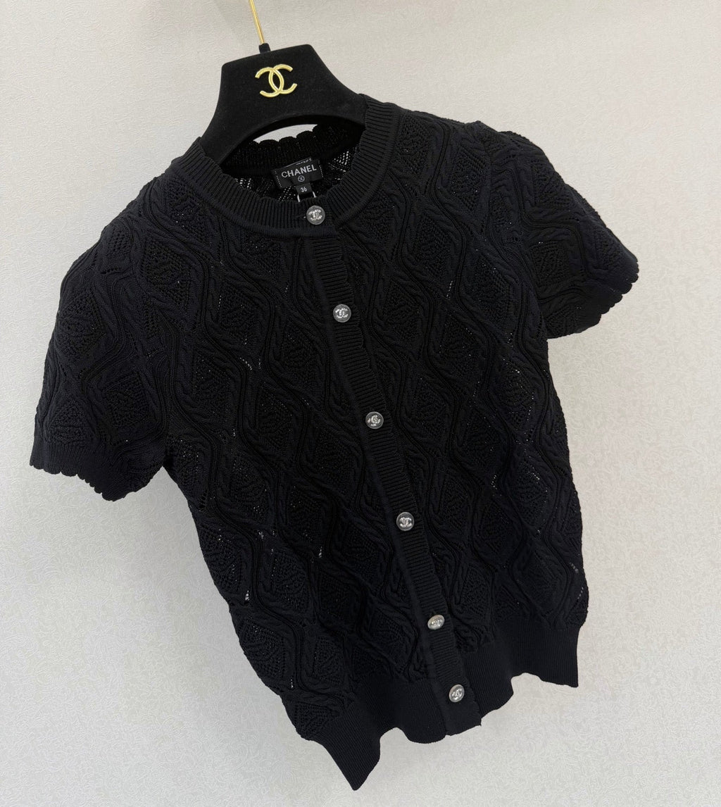 Diamond pattern round neck short sleeve