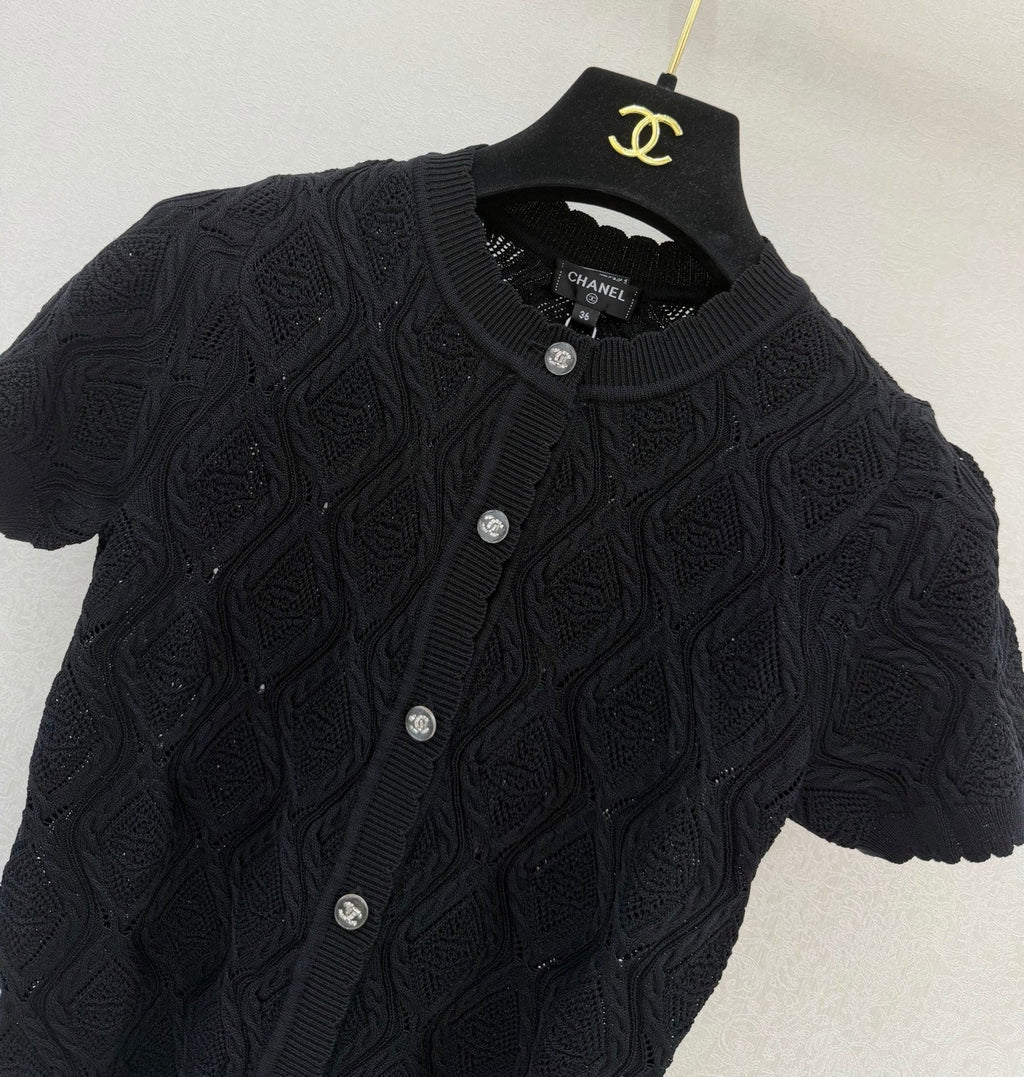 Diamond pattern round neck short sleeve