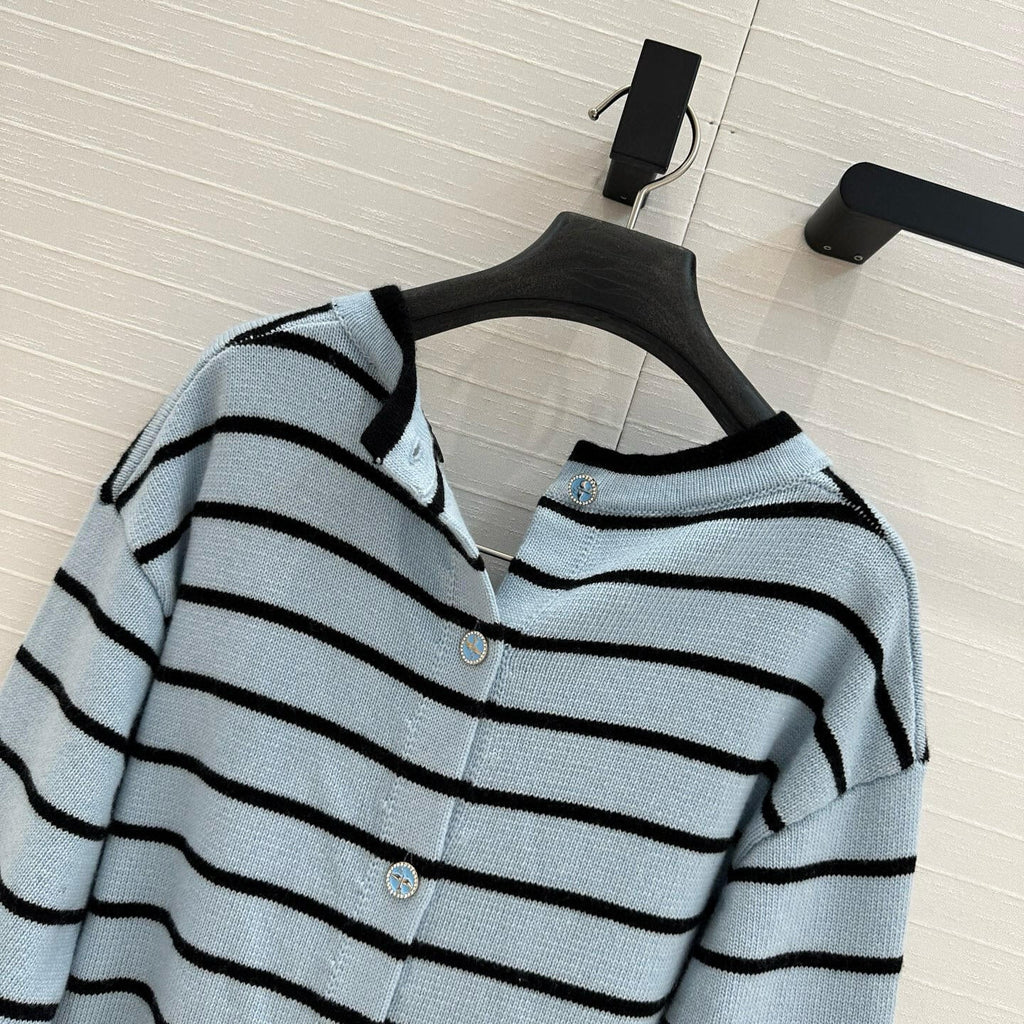 Blue striped V-neck long cardigan