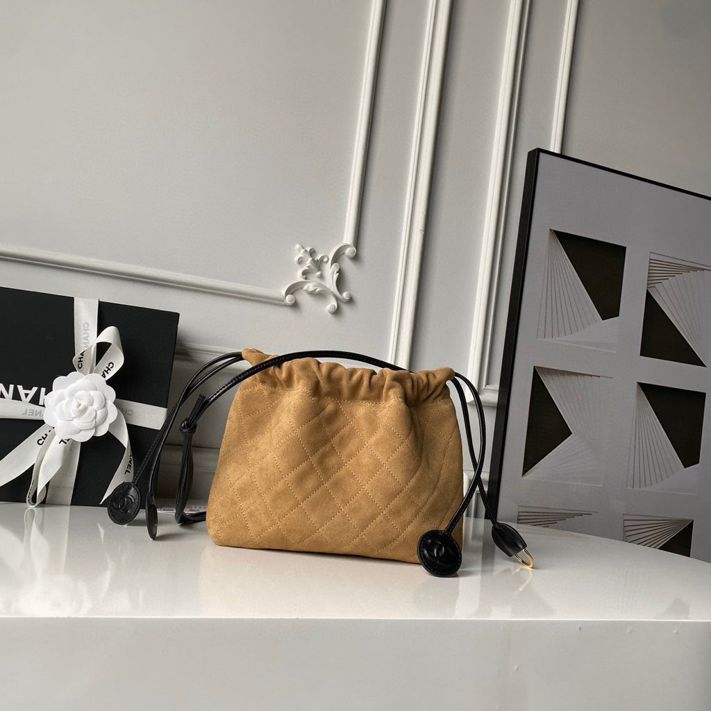 Suede Drawstring Pouch Bag