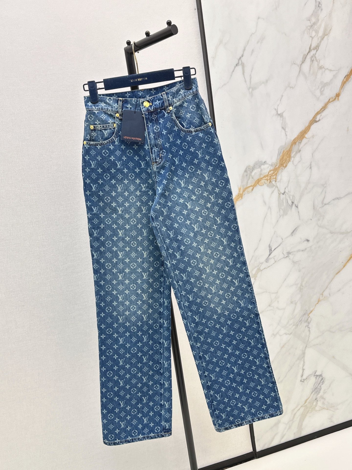 Laser-Washed Straight-Leg Denim Trousers