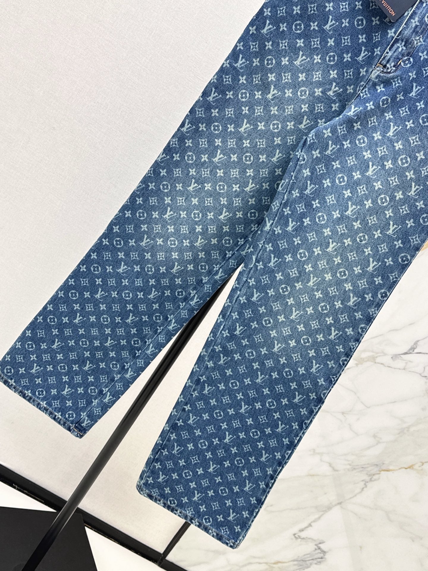 Laser-Washed Straight-Leg Denim Trousers
