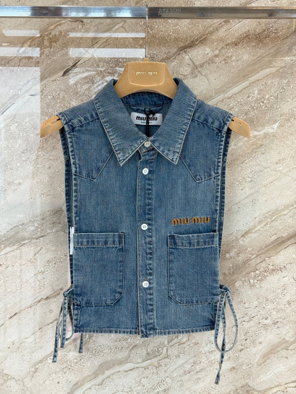 Denim drawstring vest