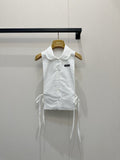 Embroidered sleeveless tie-front vest