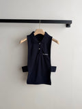 Navy Blue Crop Top with Sleeveless Polo Shirt