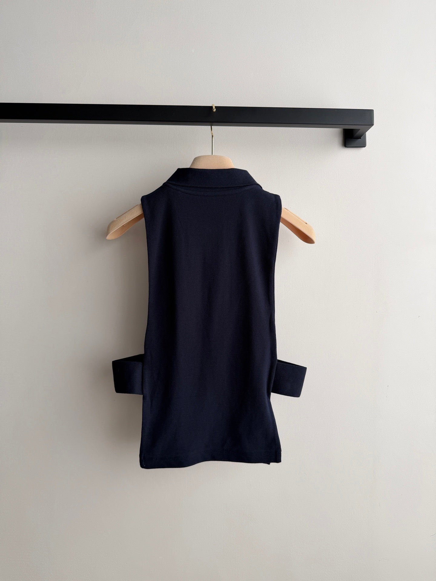 Navy Blue Crop Top with Sleeveless Polo Shirt