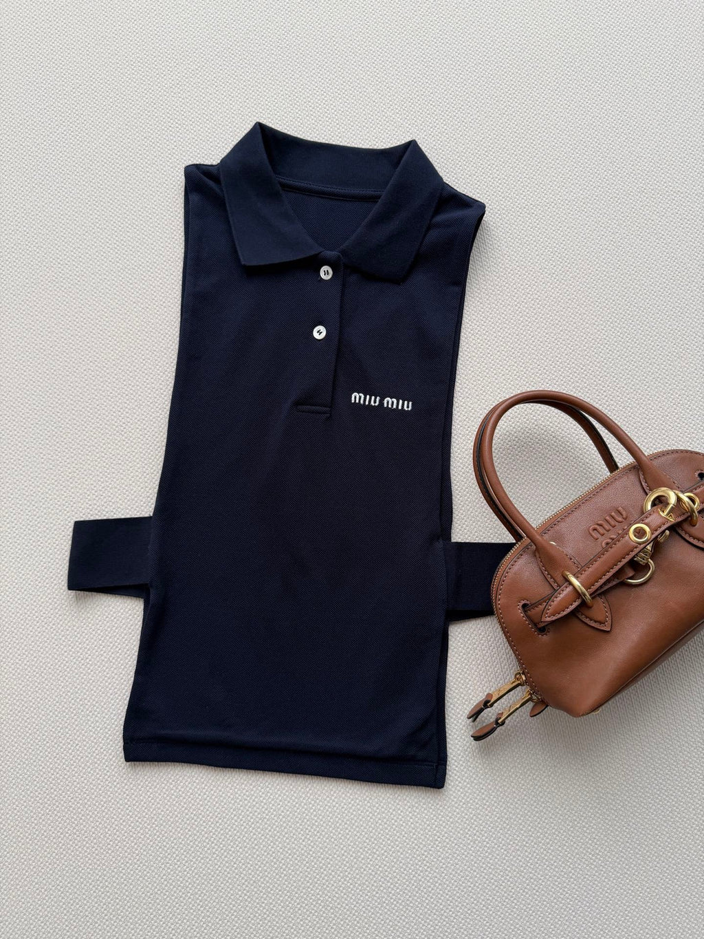 Navy Blue Crop Top with Sleeveless Polo Shirt