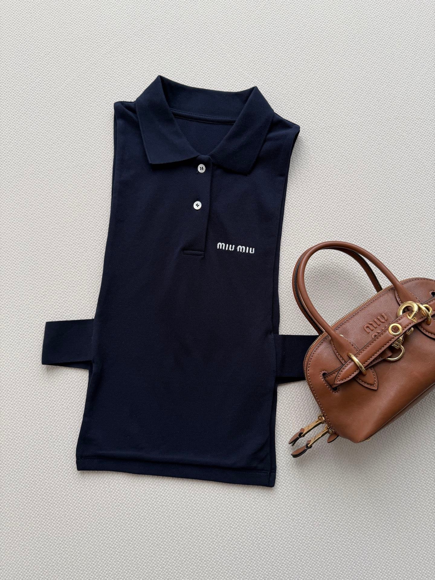 Navy Blue Crop Top with Sleeveless Polo Shirt