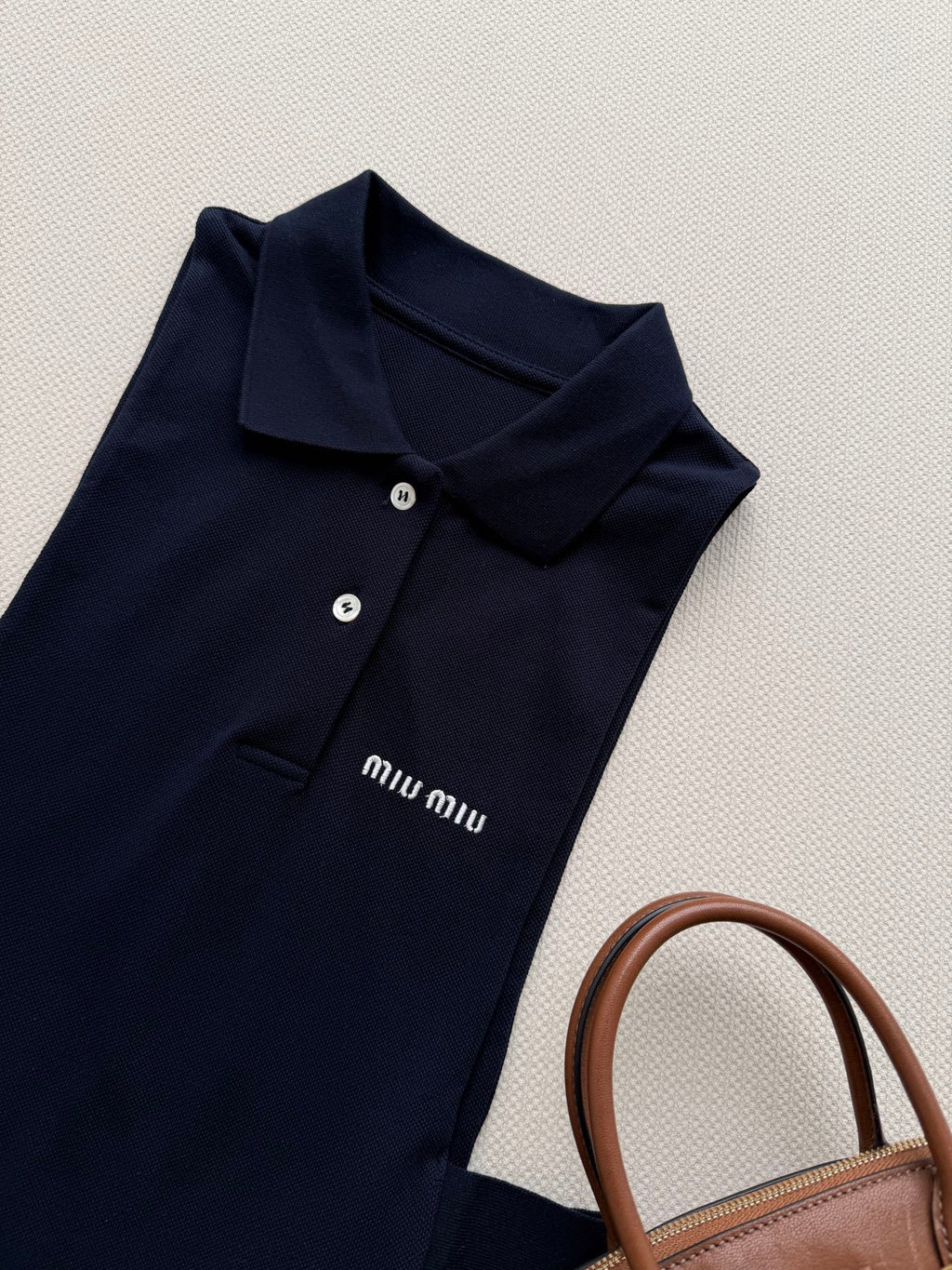 Navy Blue Crop Top with Sleeveless Polo Shirt