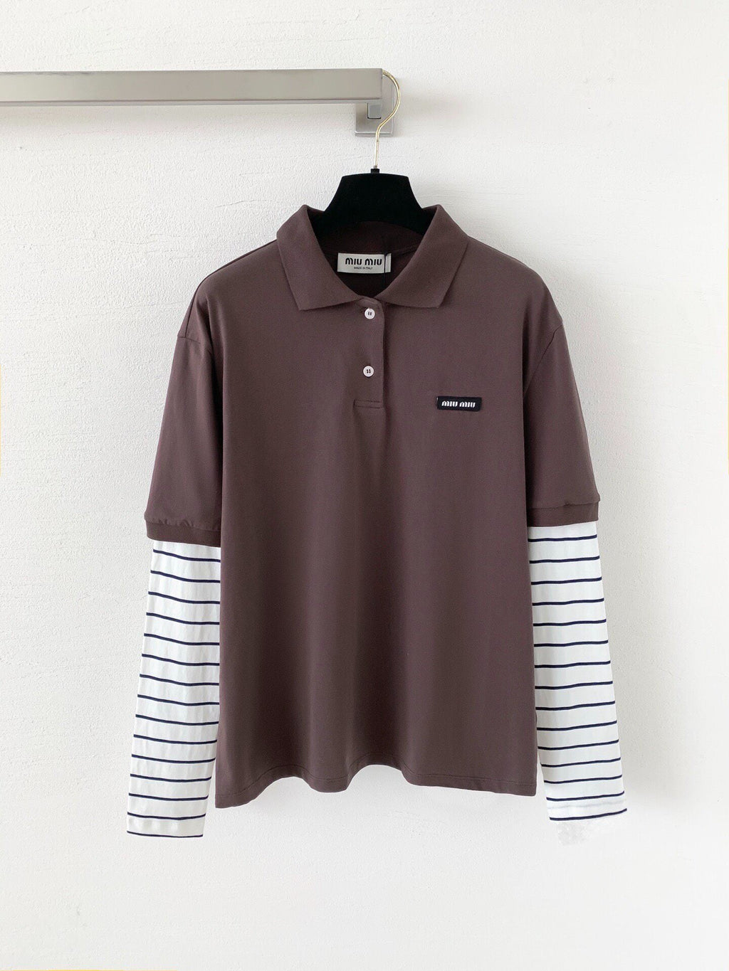 Faux two-piece layered polo long-sleeved shirt