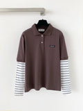 Faux two-piece layered polo long-sleeved shirt