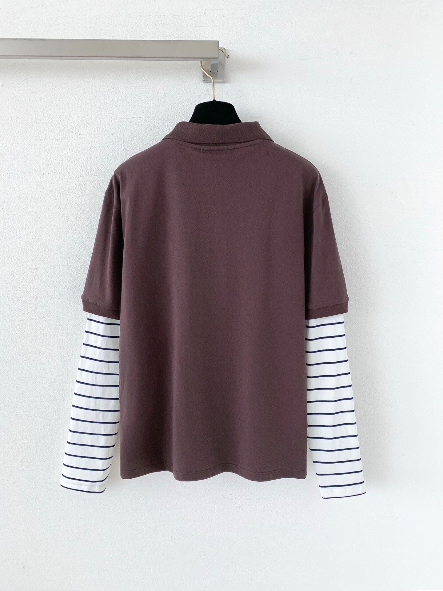Faux two-piece layered polo long-sleeved shirt