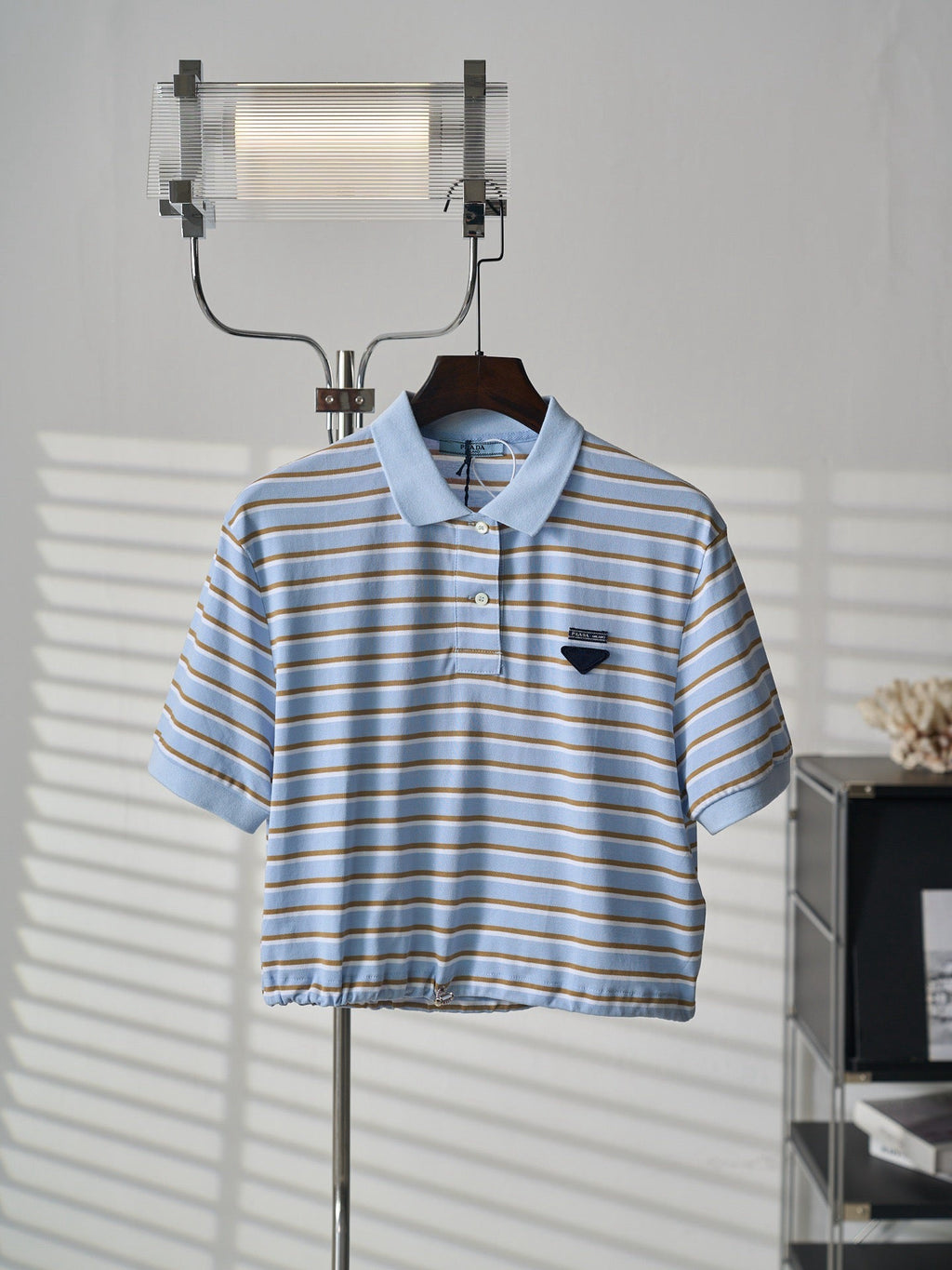 Triangular Logo Striped Short-Sleeve Shirt