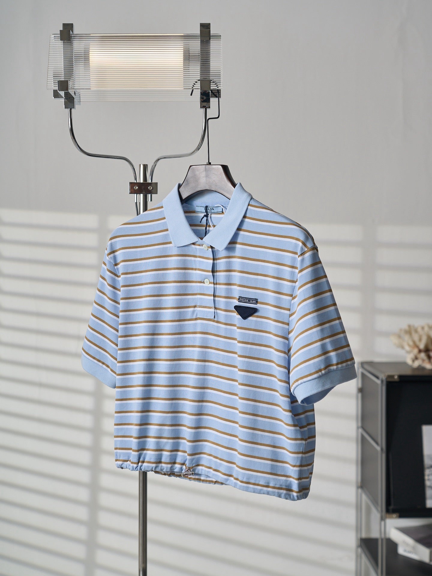 Triangular Logo Striped Short-Sleeve Shirt