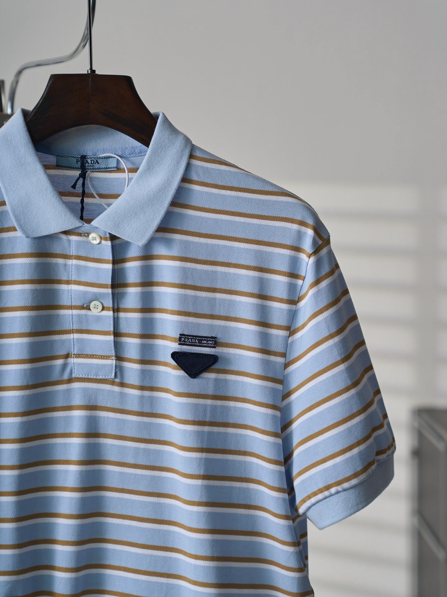 Triangular Logo Striped Short-Sleeve Shirt