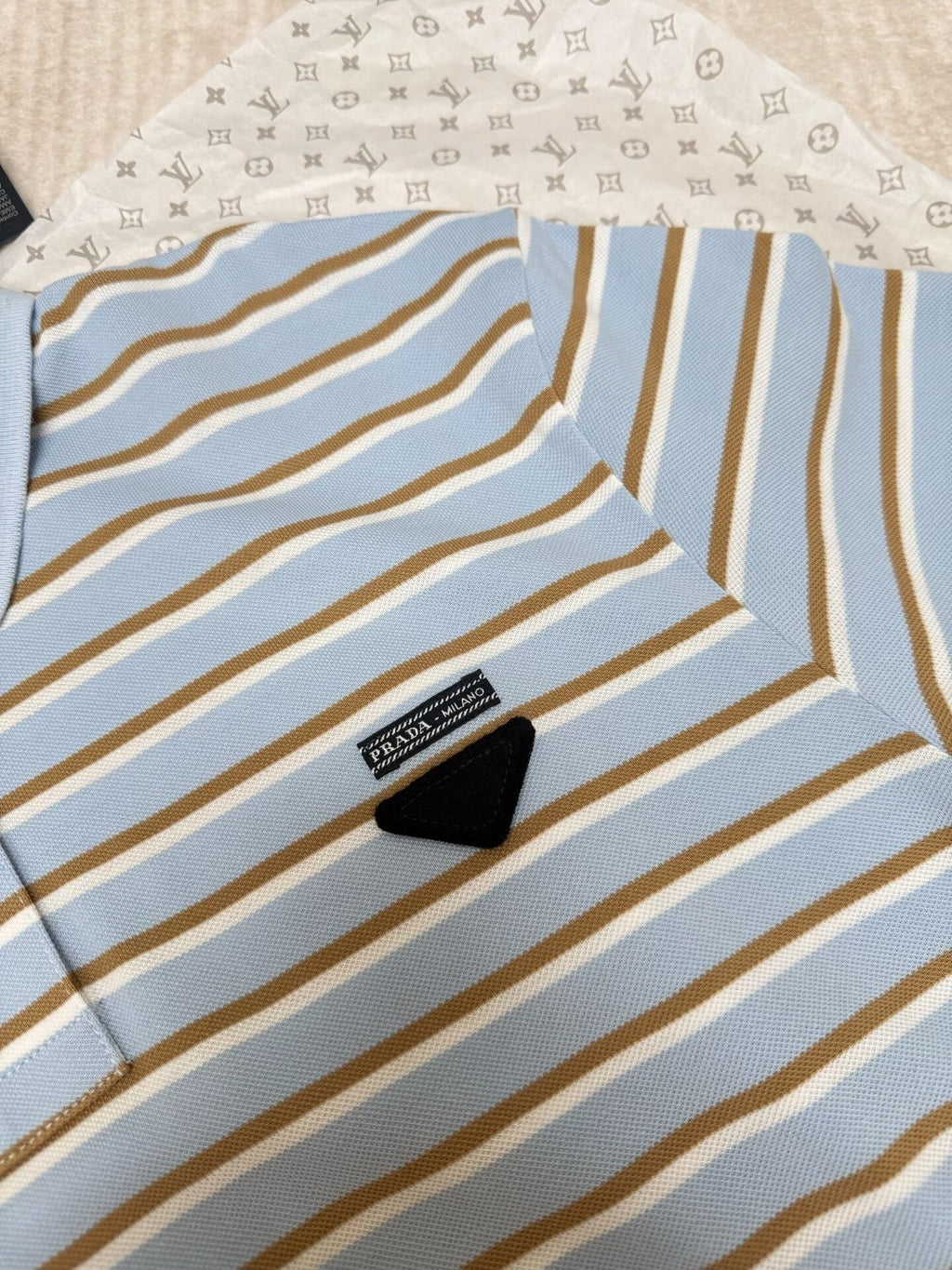 Striped short-sleeved polo shirt