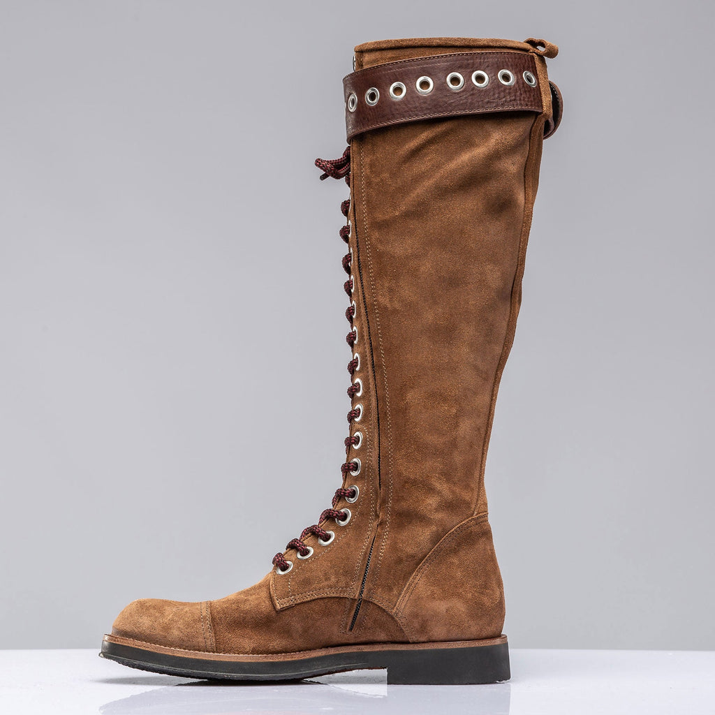 Alps Tall Lace Up Boot W/ Buckle In Cognac Suede