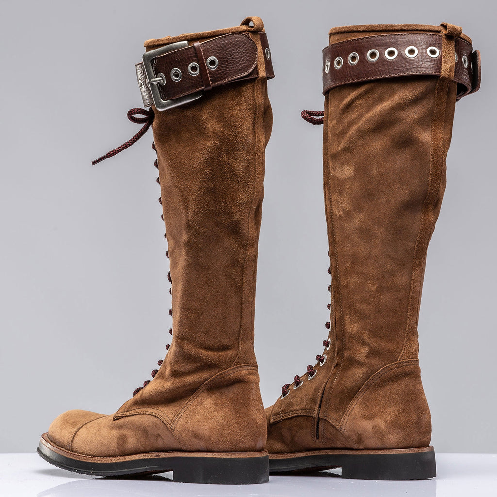 Alps Tall Lace Up Boot W/ Buckle In Cognac Suede