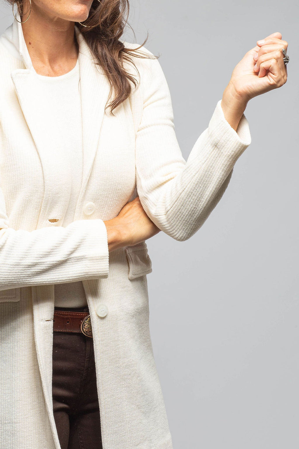 Asana Long Velvet Cord Jacket In Cream