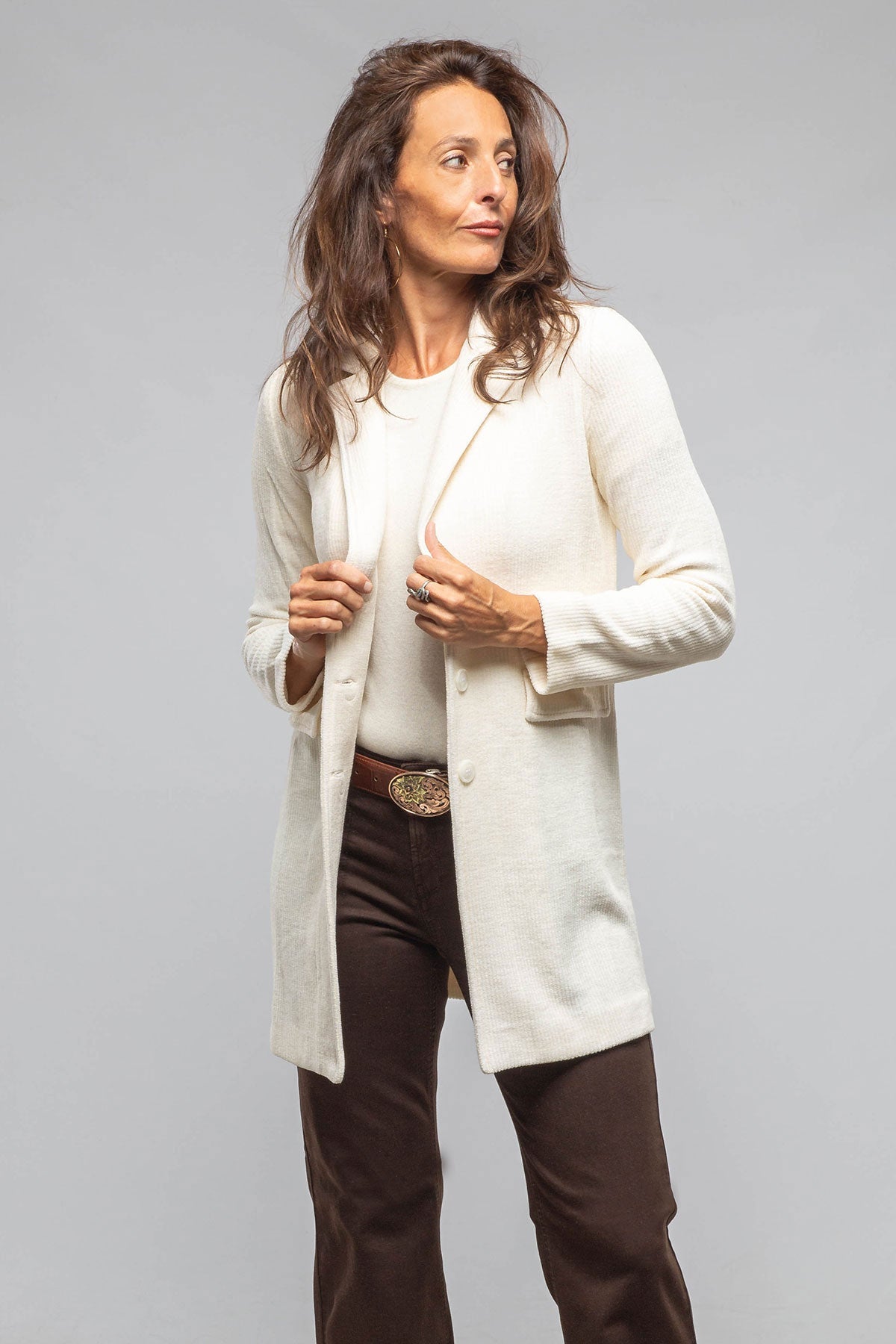 Asana Long Velvet Cord Jacket In Cream