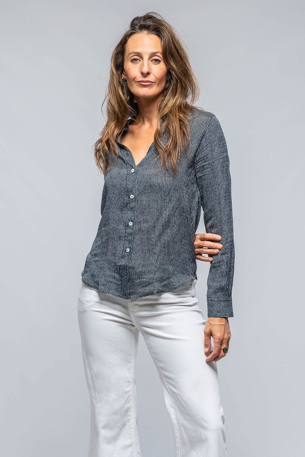 Dolce Thin Stripe Silk Blouse